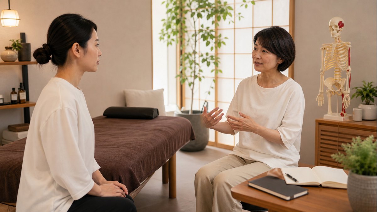 整体師に向いている人と向いていない人を相談する場面