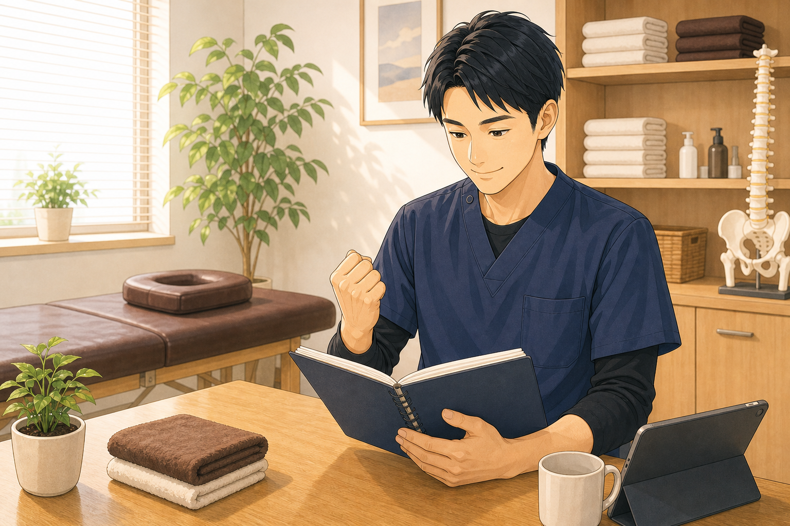 CUREPROの評価制度を確認する施術者のイラスト