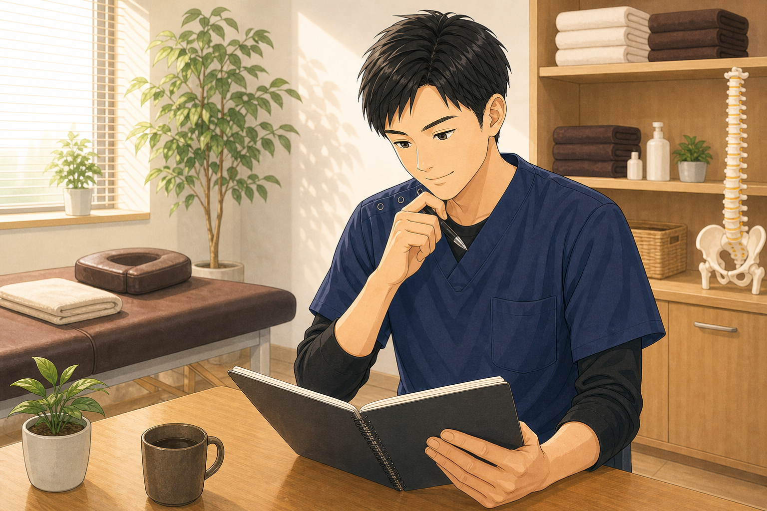 CUREPROで年収が変わる環境を考える施術者のイラスト