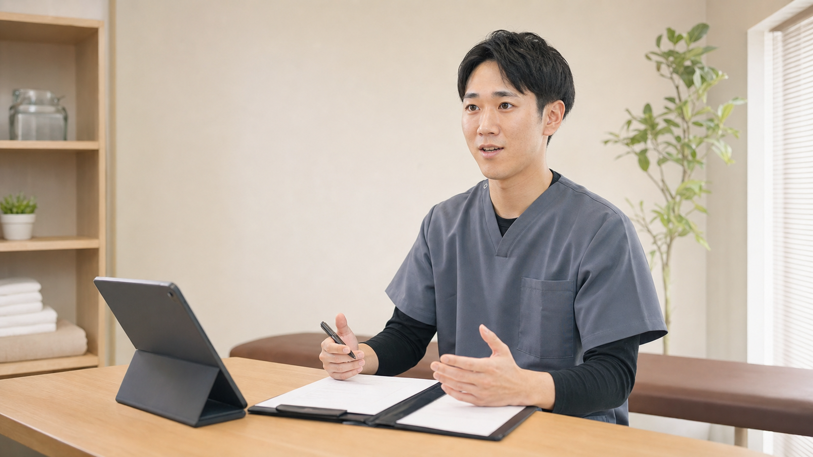 整体師の名刺が信頼づくりに役立つ様子