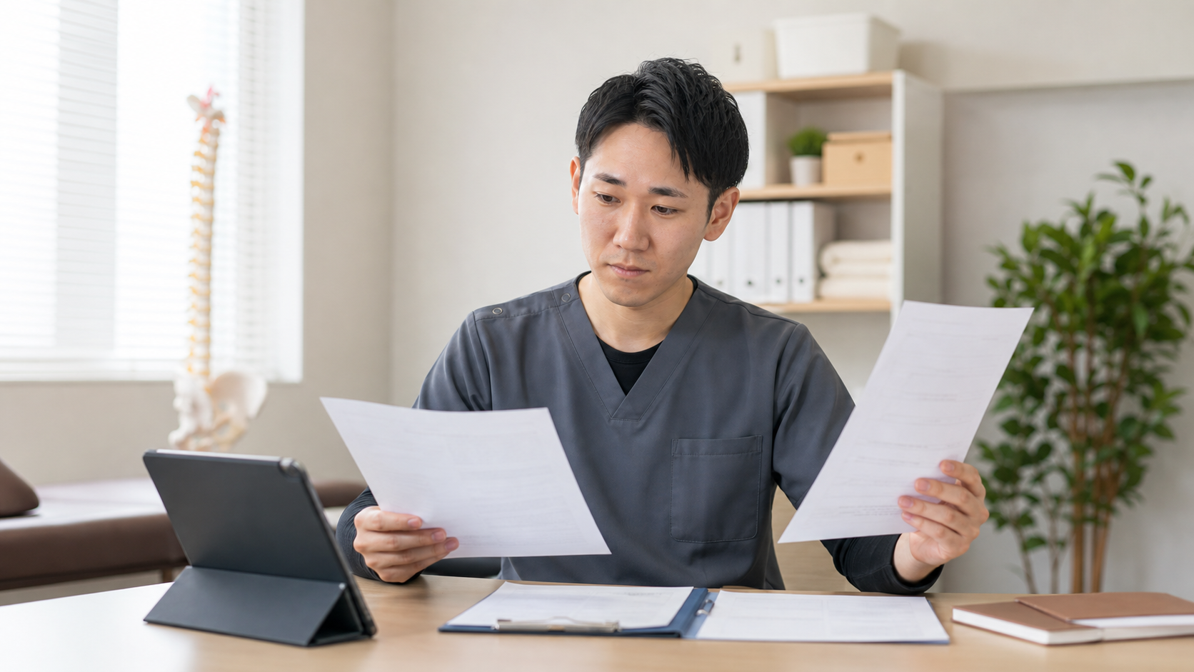 整体師が名刺を活用して信頼につなげる様子