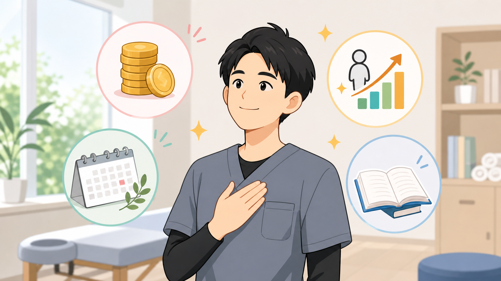 CUREPROで給与や休日や評価の不安が解決されるイラスト