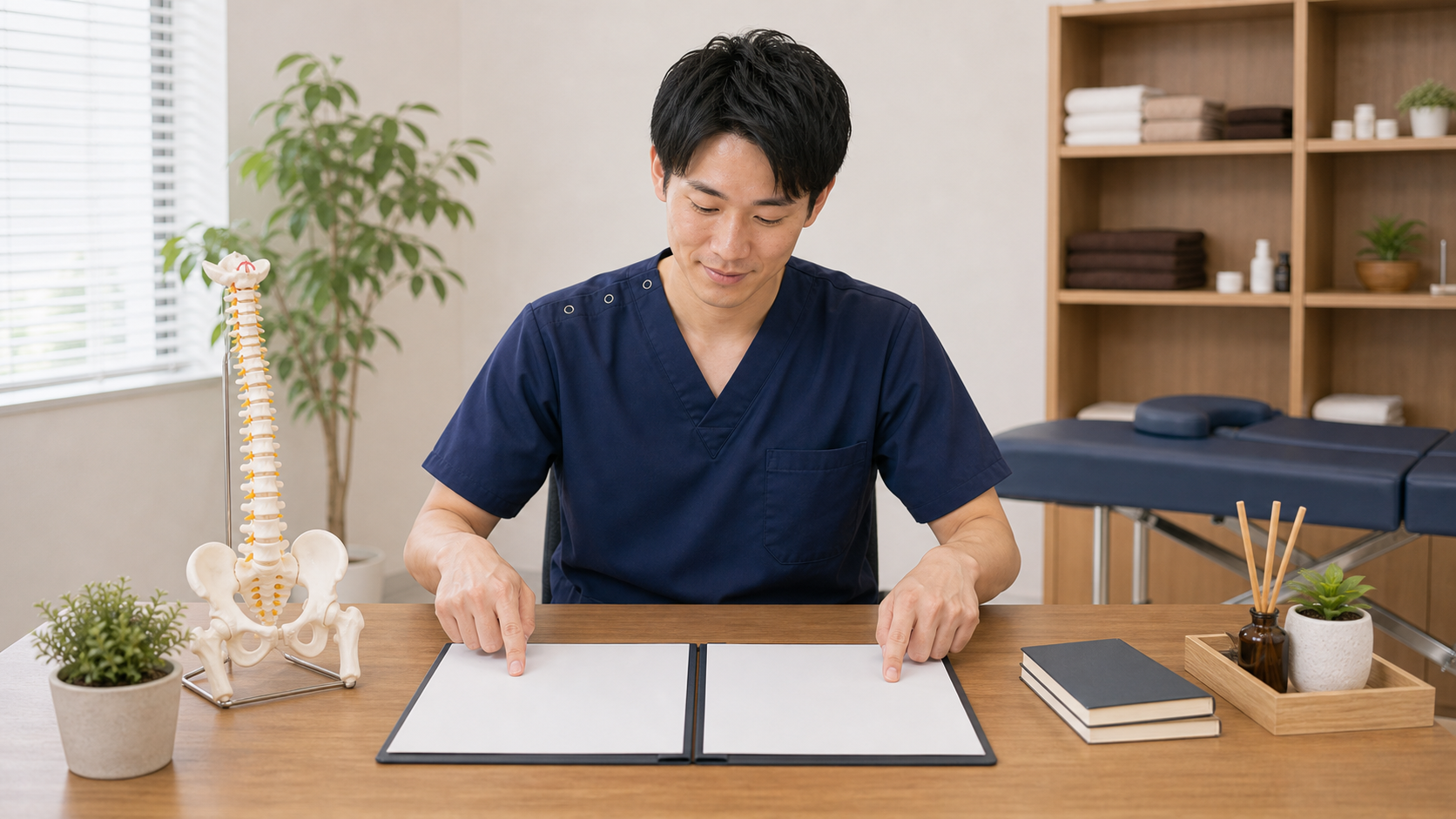 整体師と医師の違いを確認する施術者の様子