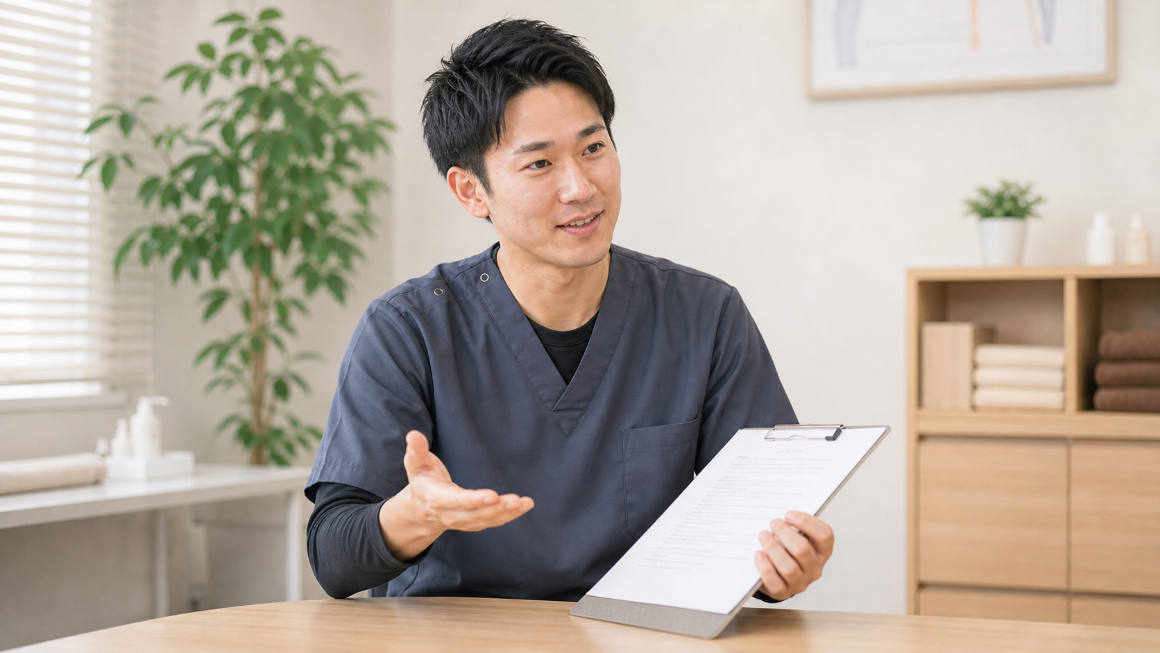 整体師が法的倫理的な境界を確認する様子