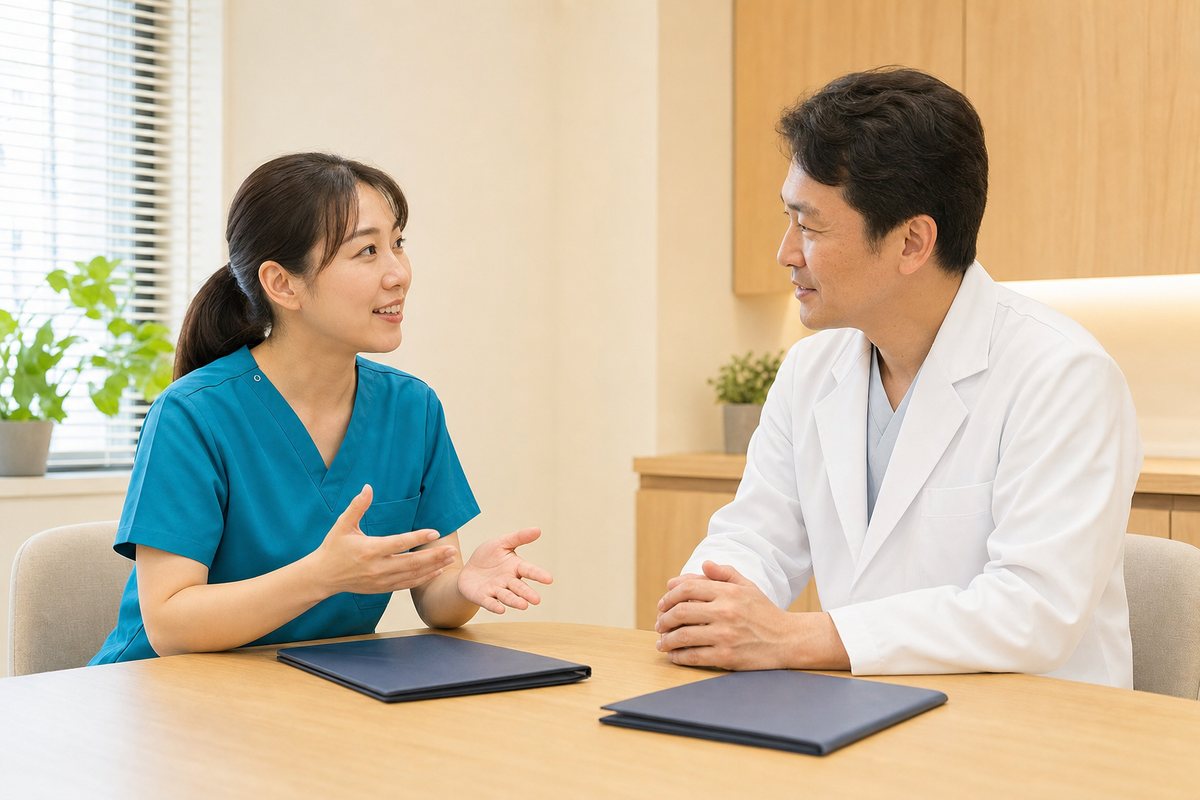 整体師の正社員としてのキャリアを相談するスタッフ