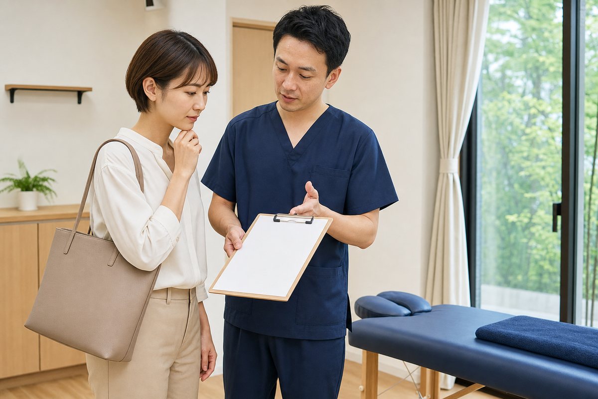 整体師求人の職場見学をする応募者