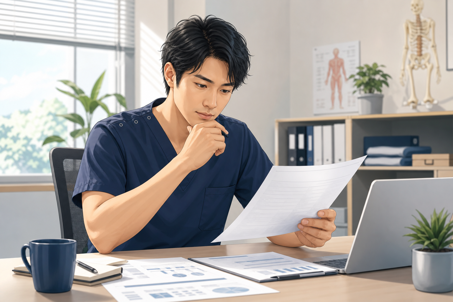 柔道整復師が転職条件を確認するイラスト