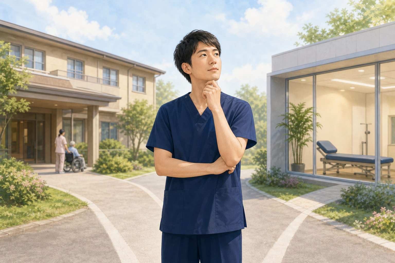 柔道整復師が資格を活かせる場所を選ぶイラスト