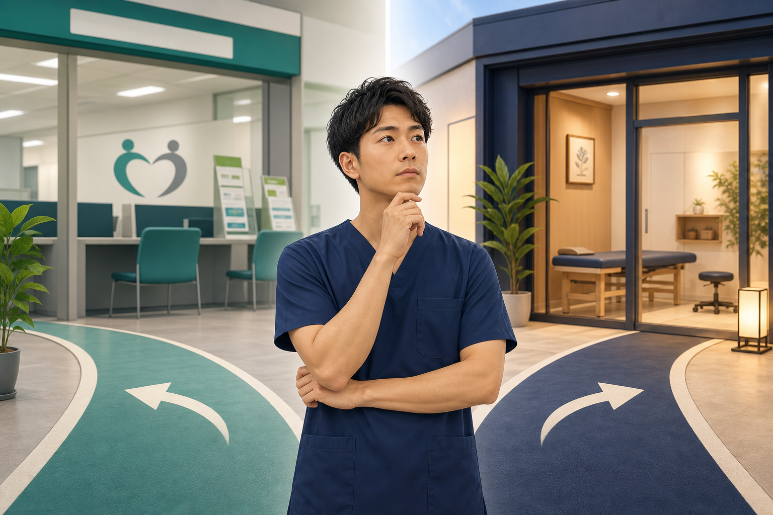 保険中心の働き方と自費の職場を比較する施術者
