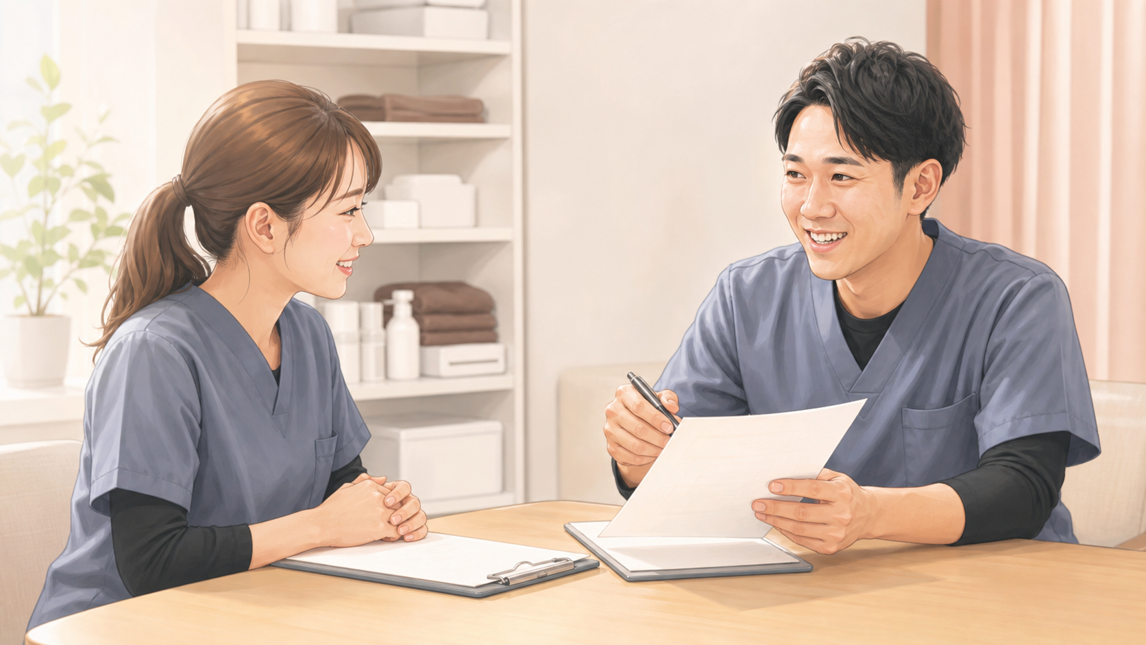 CUREPROで努力が給与と評価につながる面談のイラスト