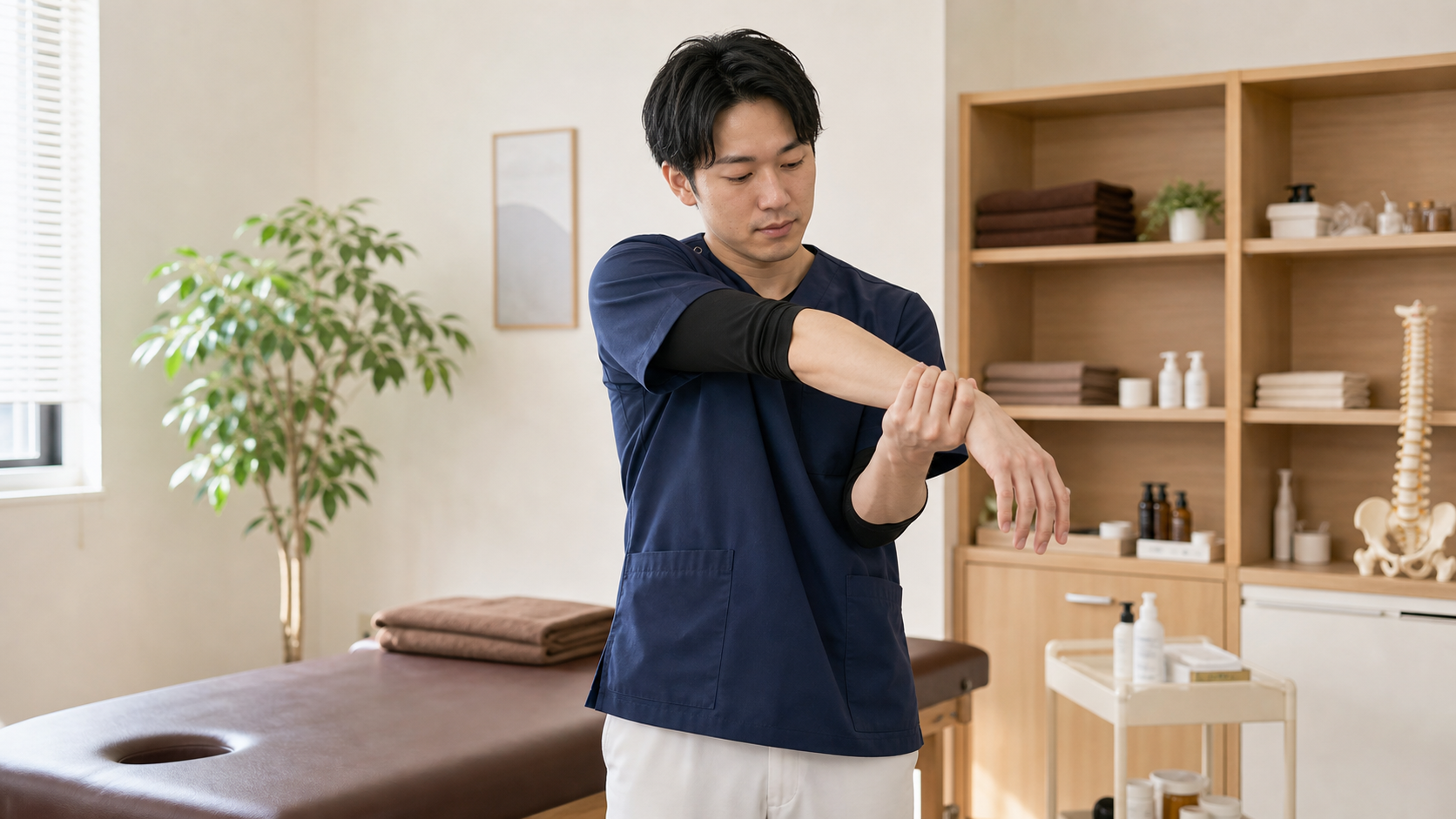 整体師が身体の負担を整えながら仕事に向き合う様子