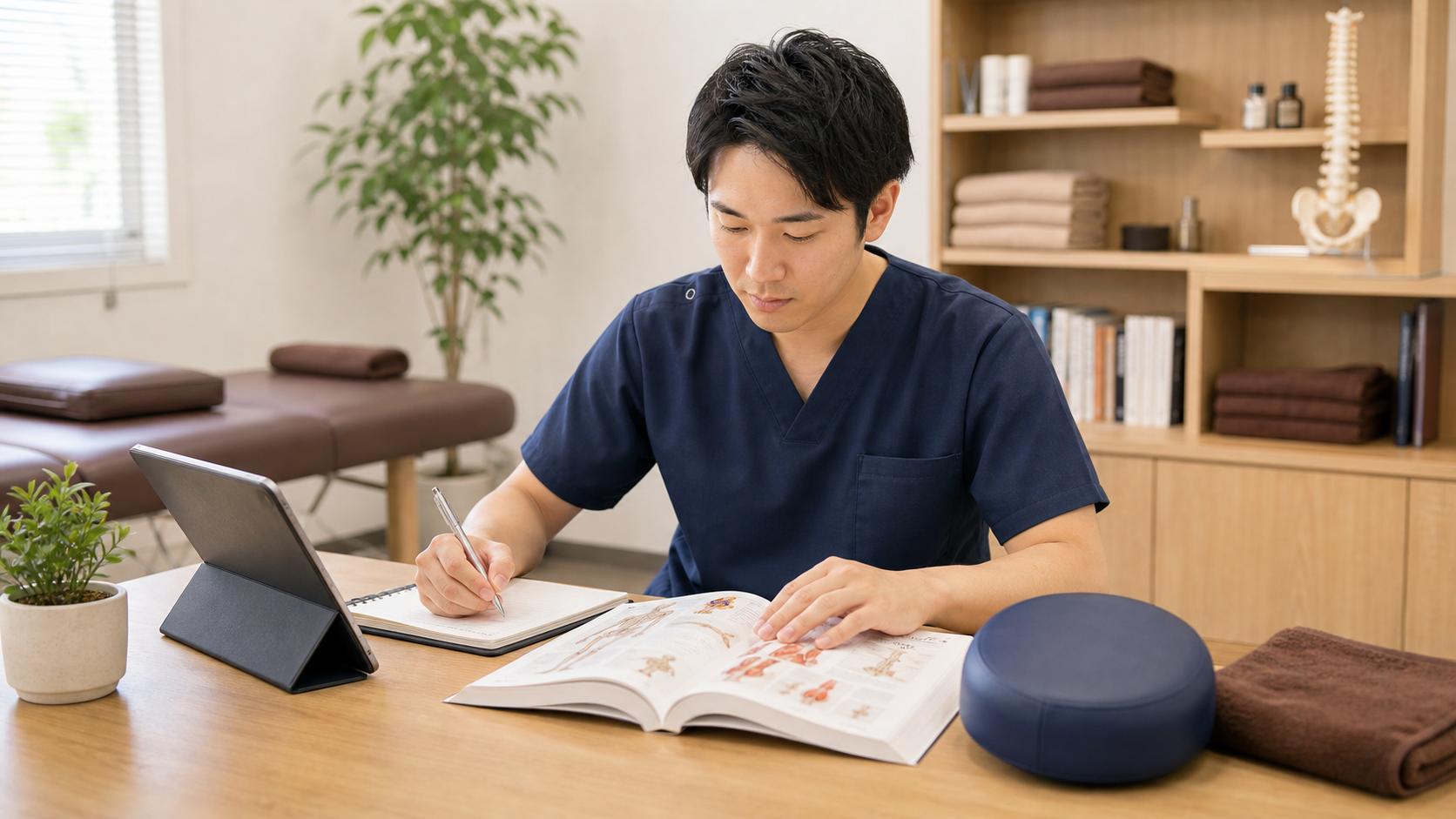 整体師が必要な知識と技術を学ぶ様子