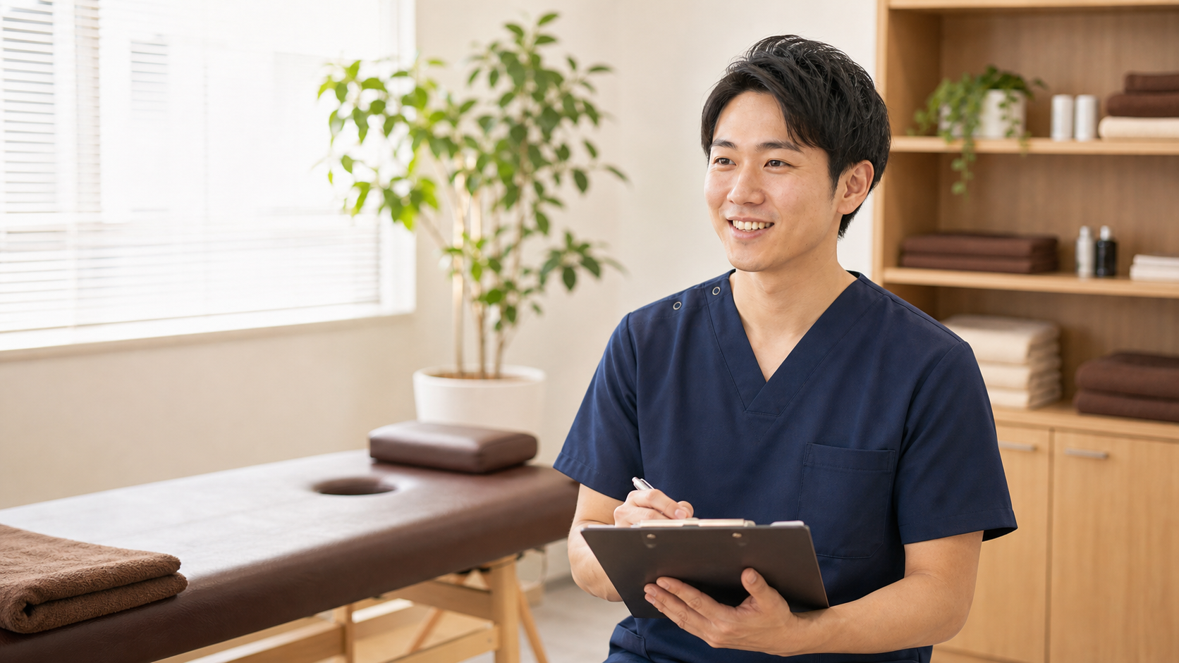 整体師が人に向き合う仕事のやりがいを感じる様子