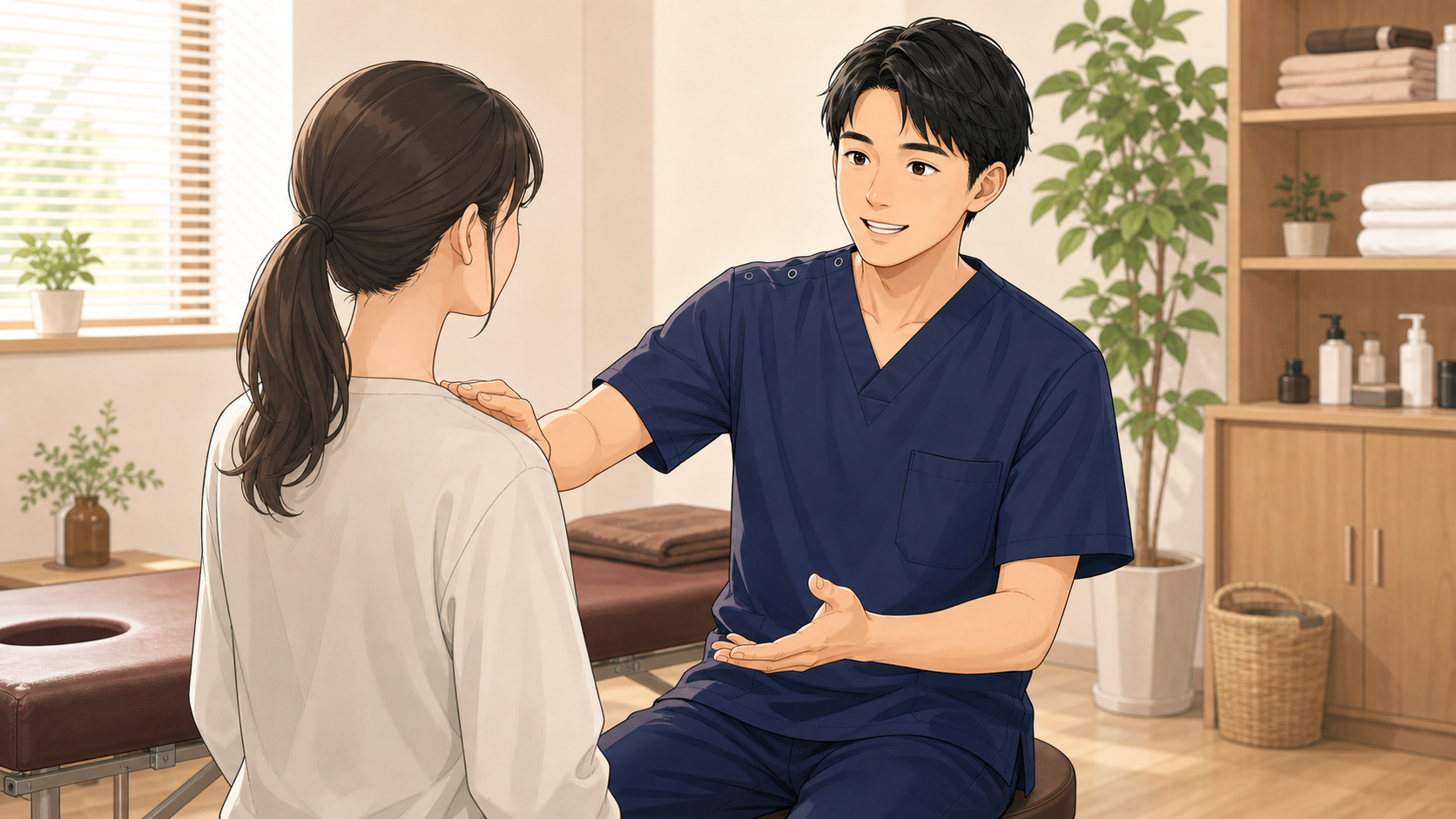 CUREPROで一人ひとりに丁寧に向き合う施術者のイラスト