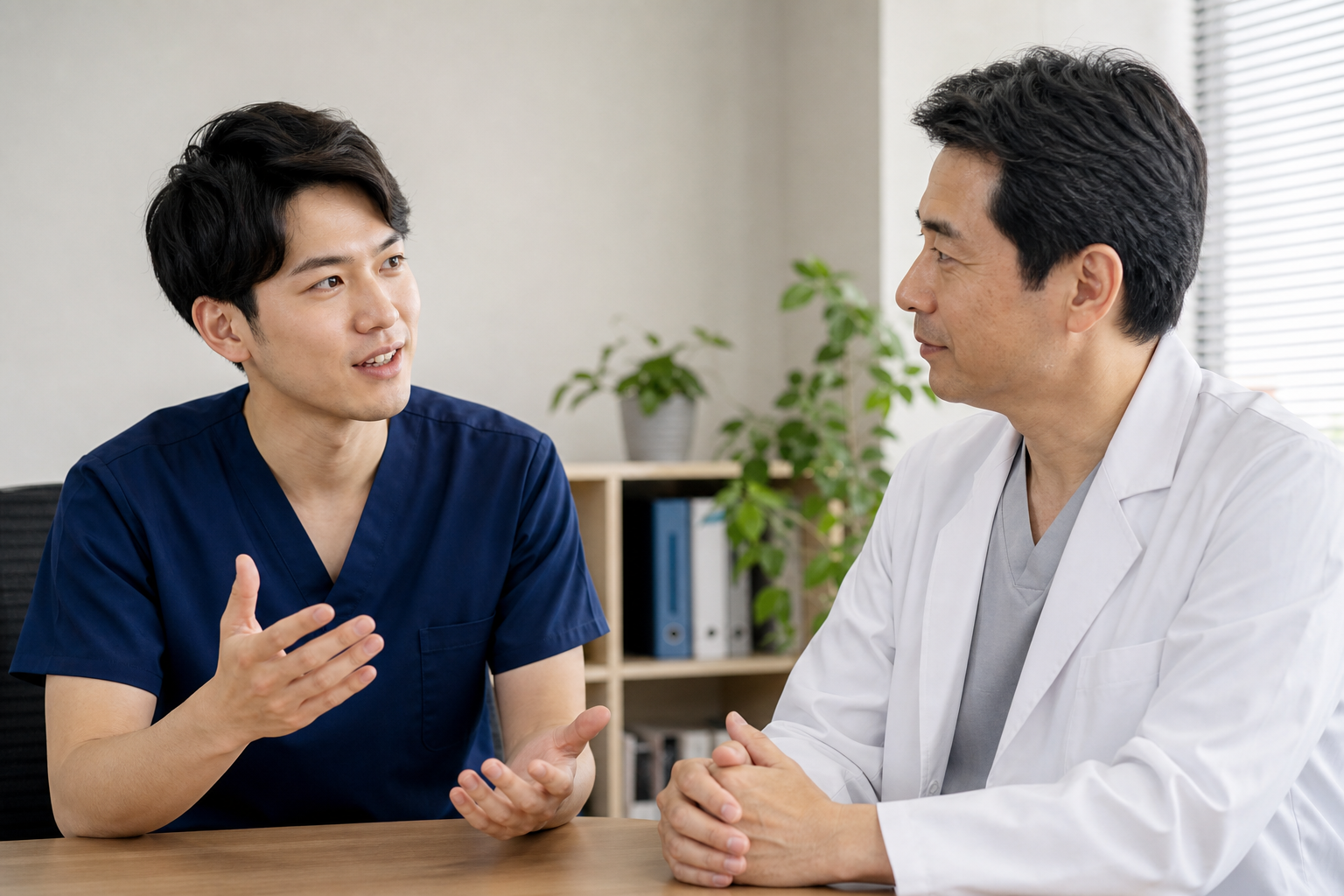 柔道整復師が求人について相談する様子