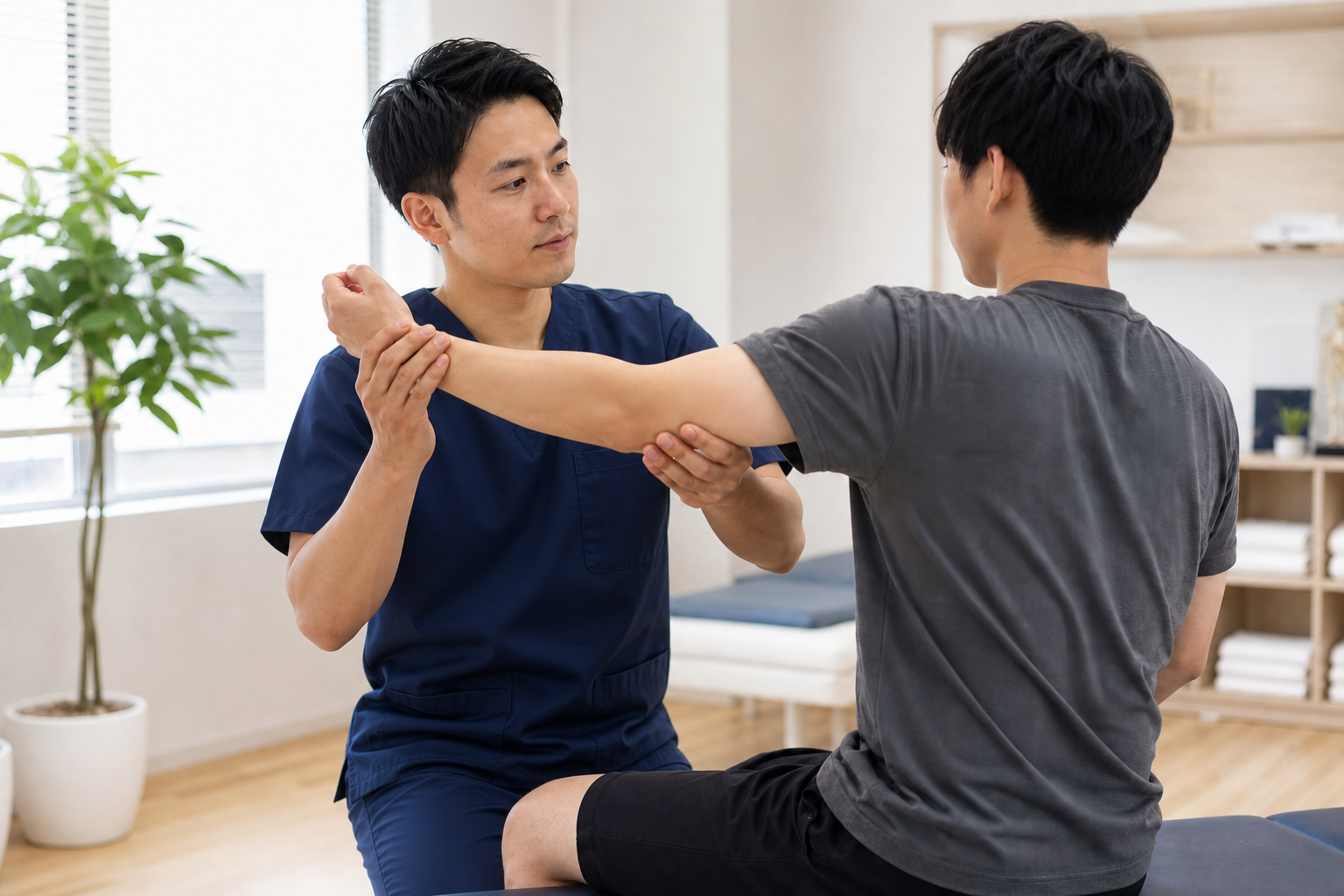 柔道整復師が患者の身体を確認する様子