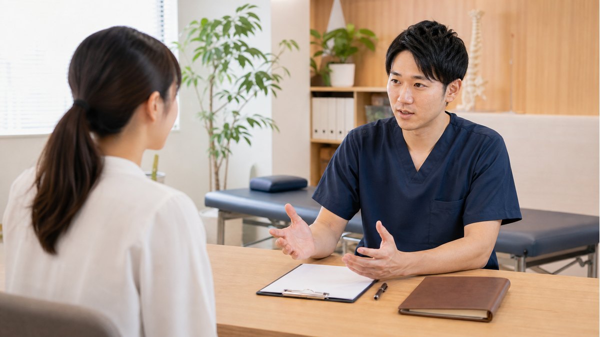柔道整復師の働き方についてよくある質問を相談する面談風景