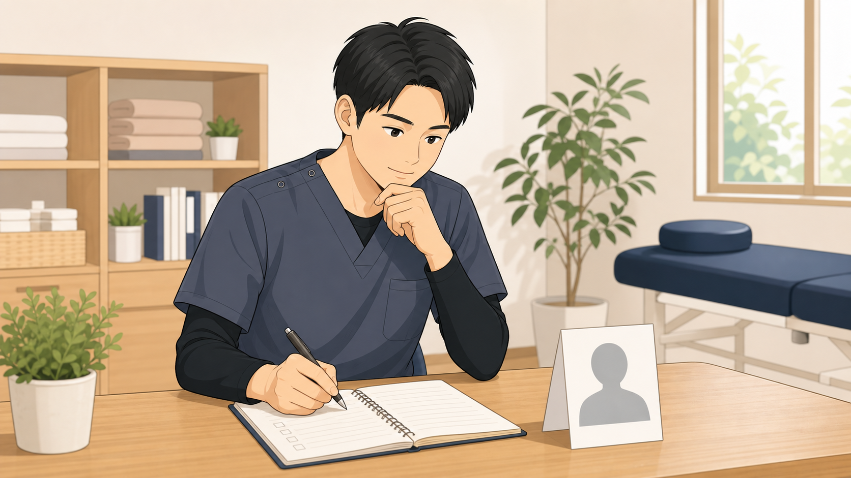 一人整体師がターゲット設定と差別化を考えるイラスト