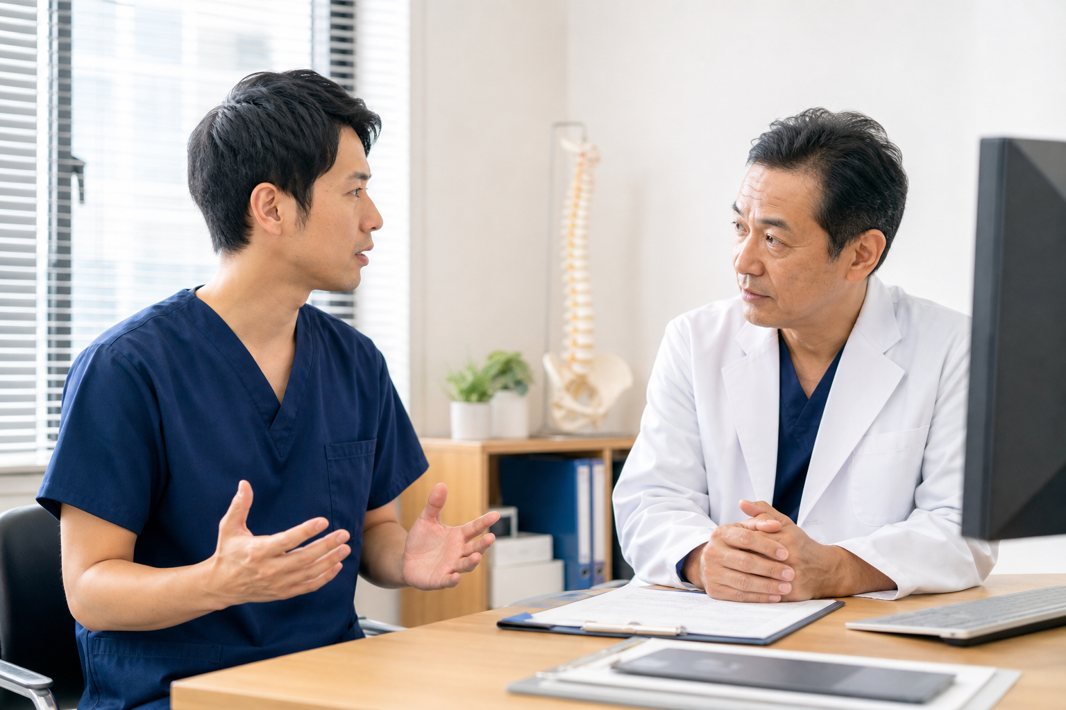柔道整復師が整形外科求人について相談する様子