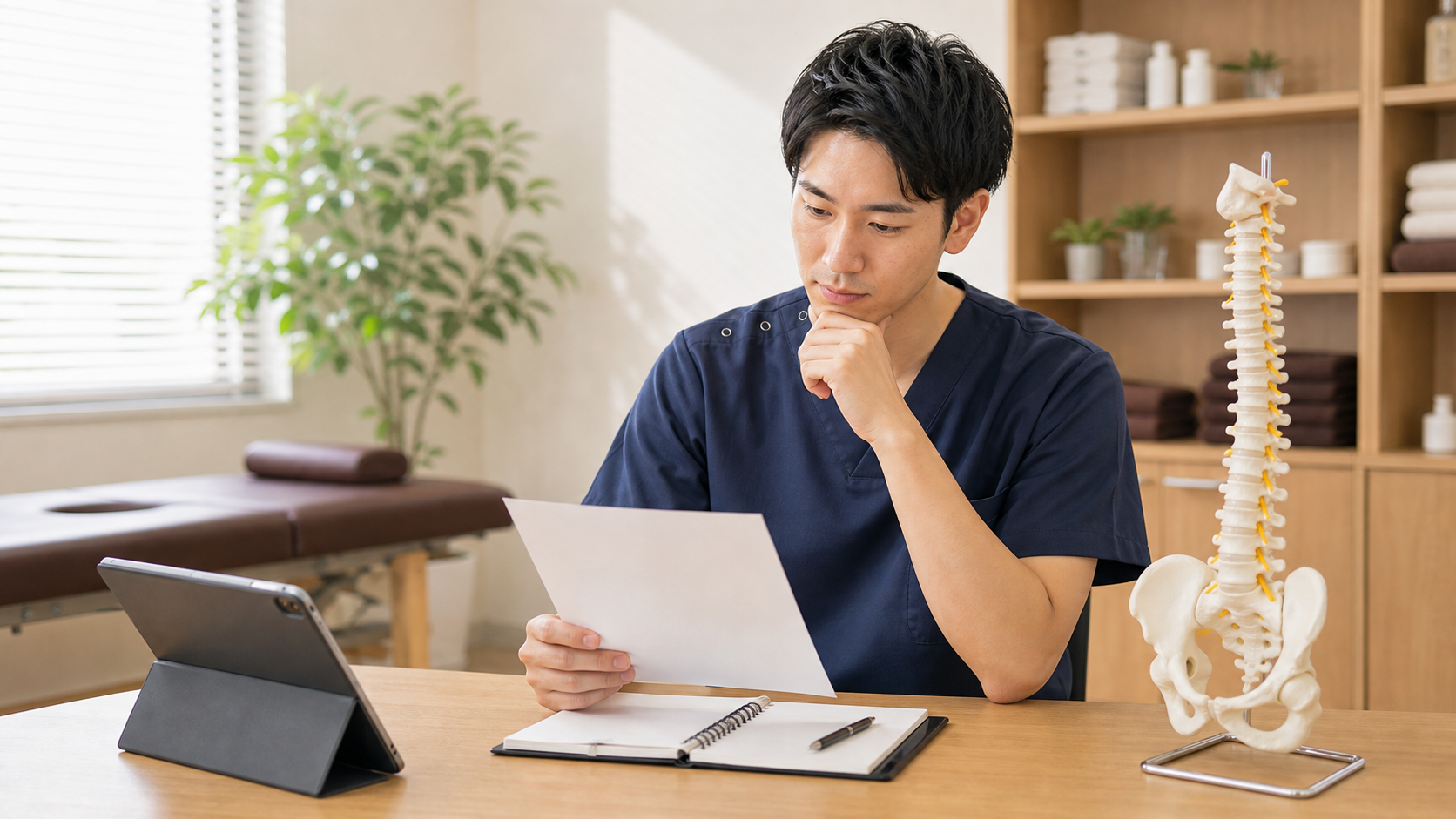 整体院と整骨院の違いを確認する施術者の様子