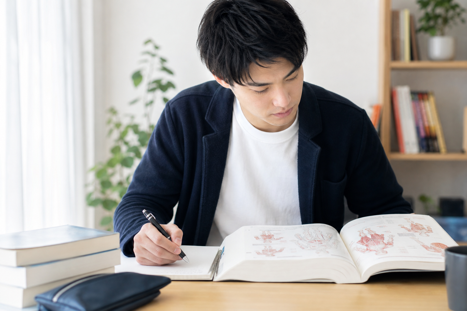 スクラブ姿の柔道整復師が求人を探す様子