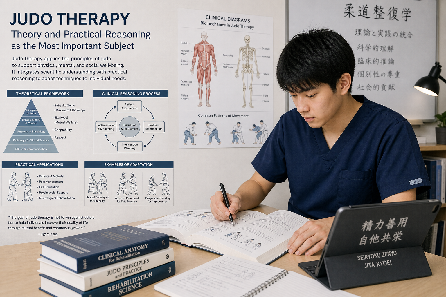 柔道整復理論と実技の臨床推論を学ぶ様子
