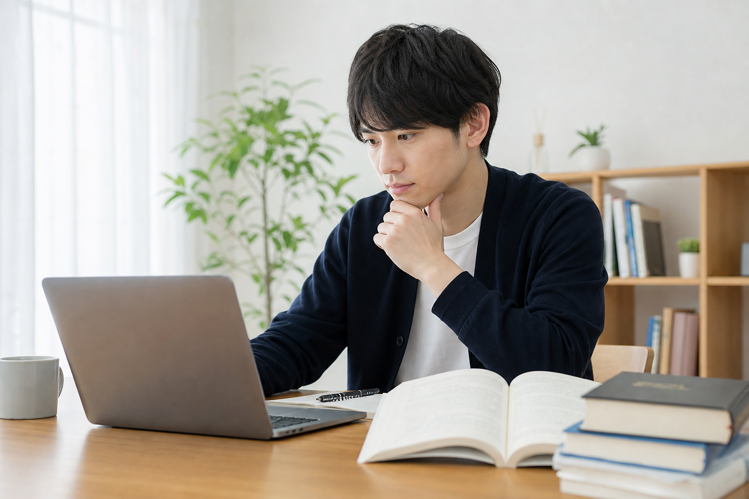スクラブ姿の柔道整復師が求人を探す様子