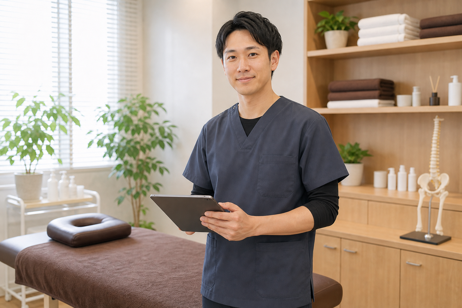 整体師が給料の仕組みを確認して職場選びを考える様子