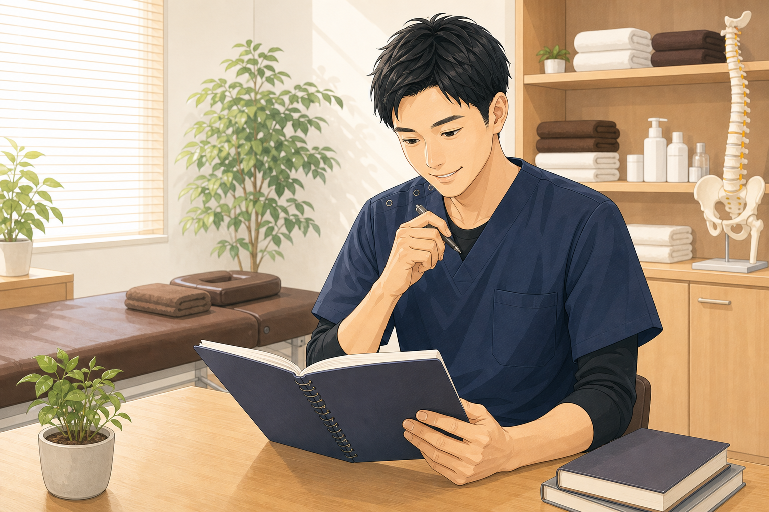 CUREPROで頑張りが給料に返る環境を考える施術者のイラスト