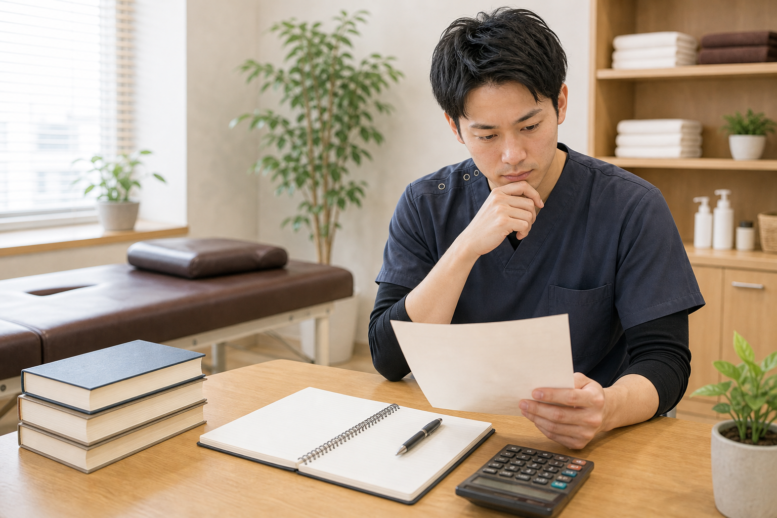 整体師を目指す人が学費と期間を確認する様子