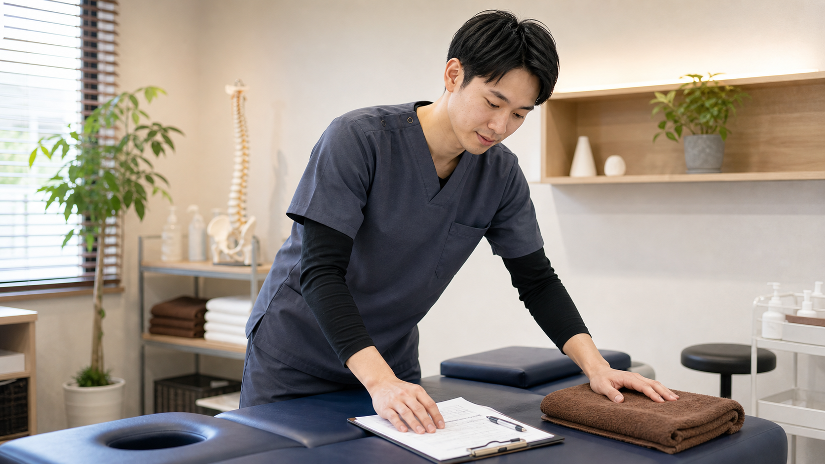 副業で整体師をするメリットを考える様子