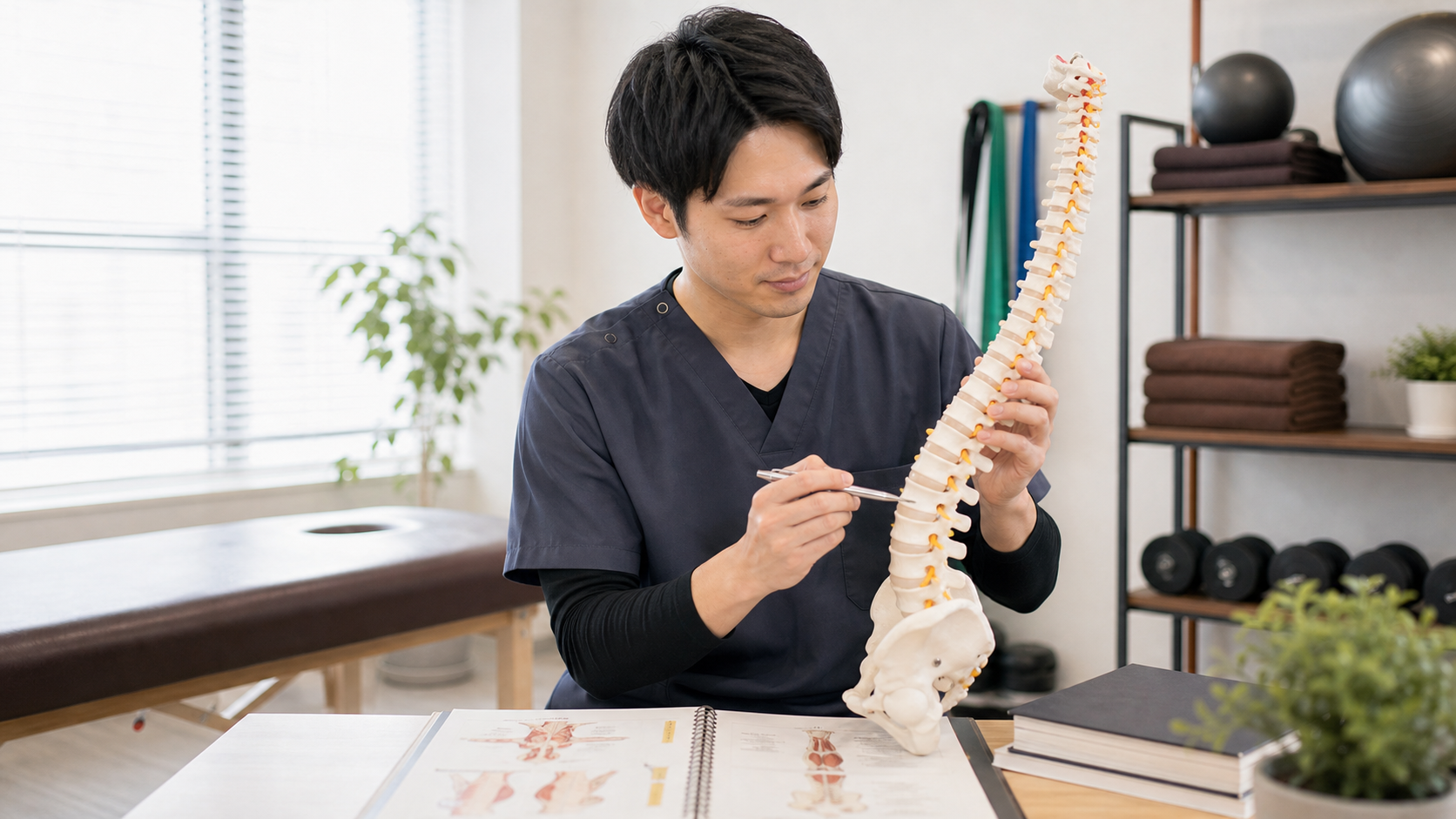スポーツ整体師に必要な身体の知識を学ぶ様子