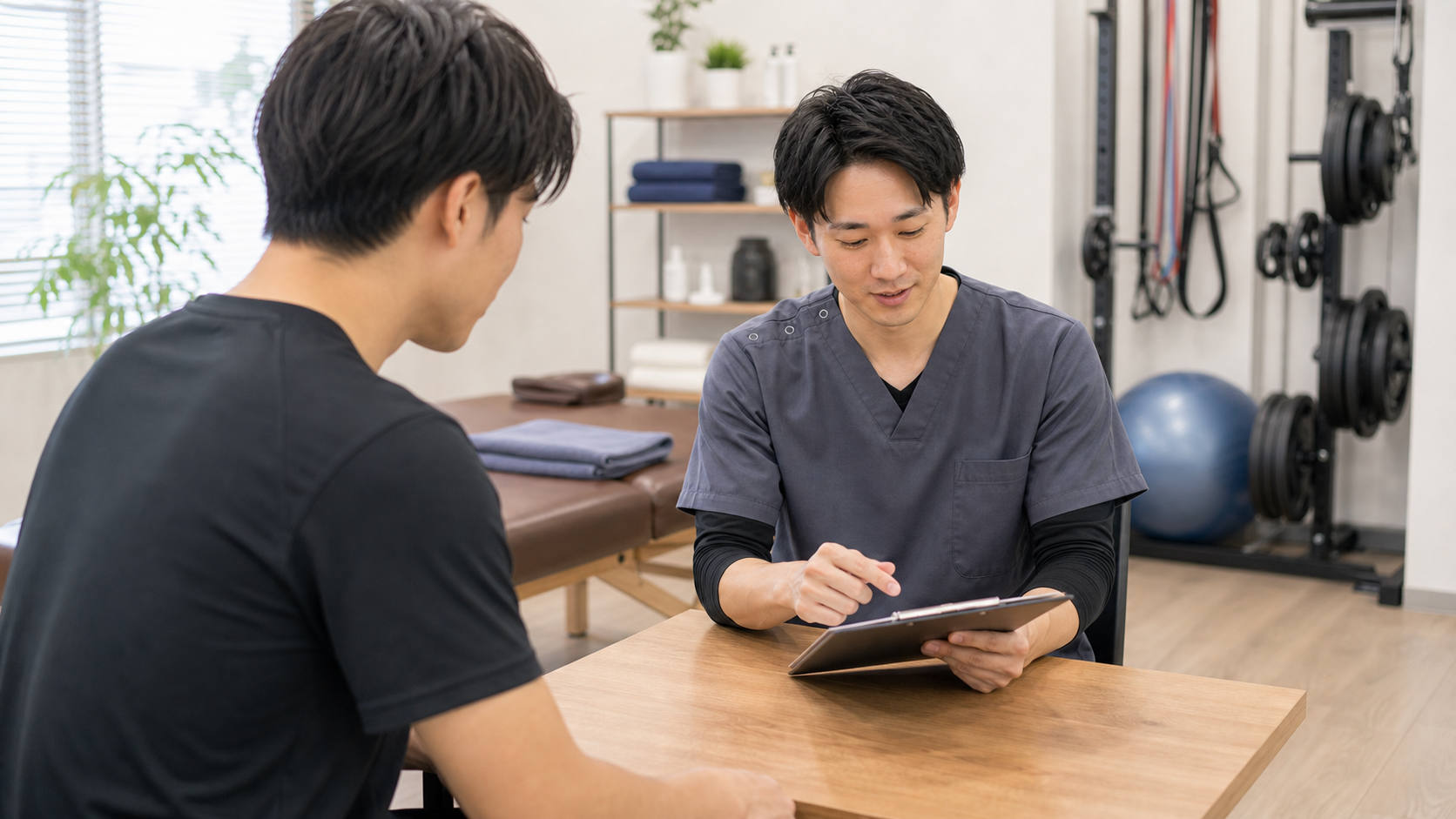 スポーツ整体師がキャリアについて相談する様子
