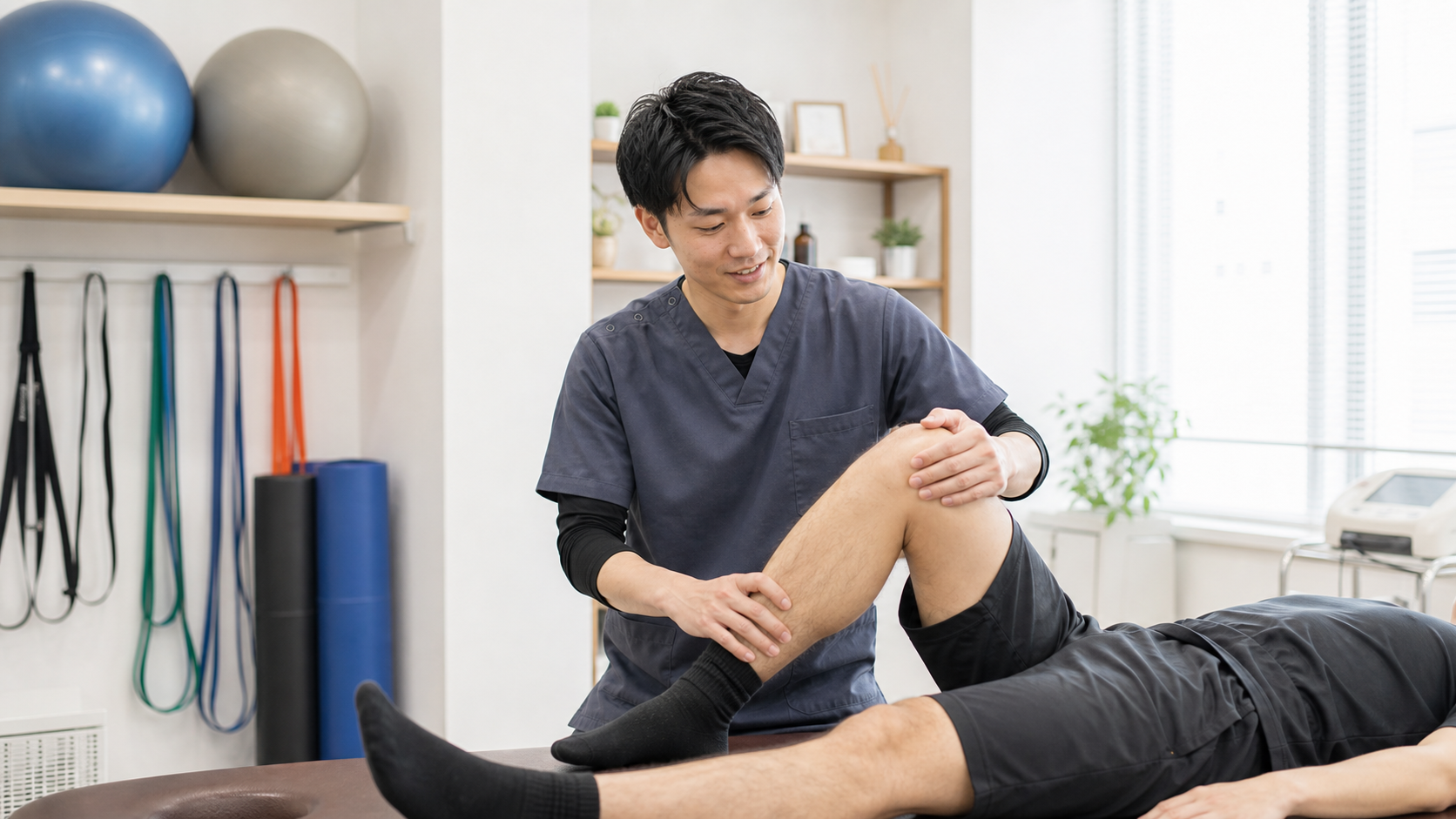 スポーツ整体師が身体の動きを確認する様子