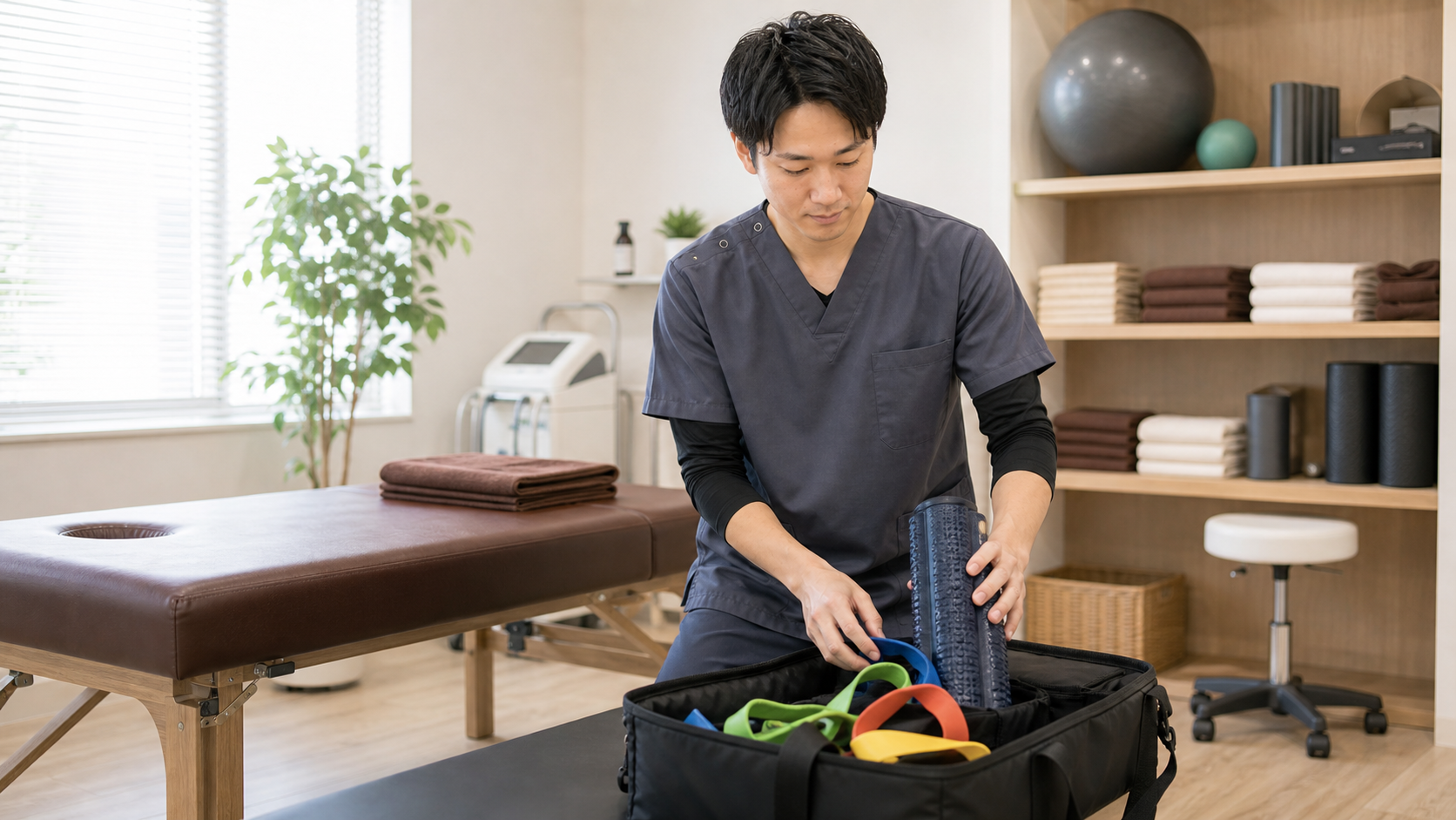スポーツ整体師が基礎技術を整えるために準備する様子