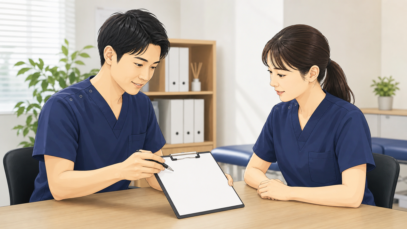 CUREPROで評価制度を確認する施術者のイラスト