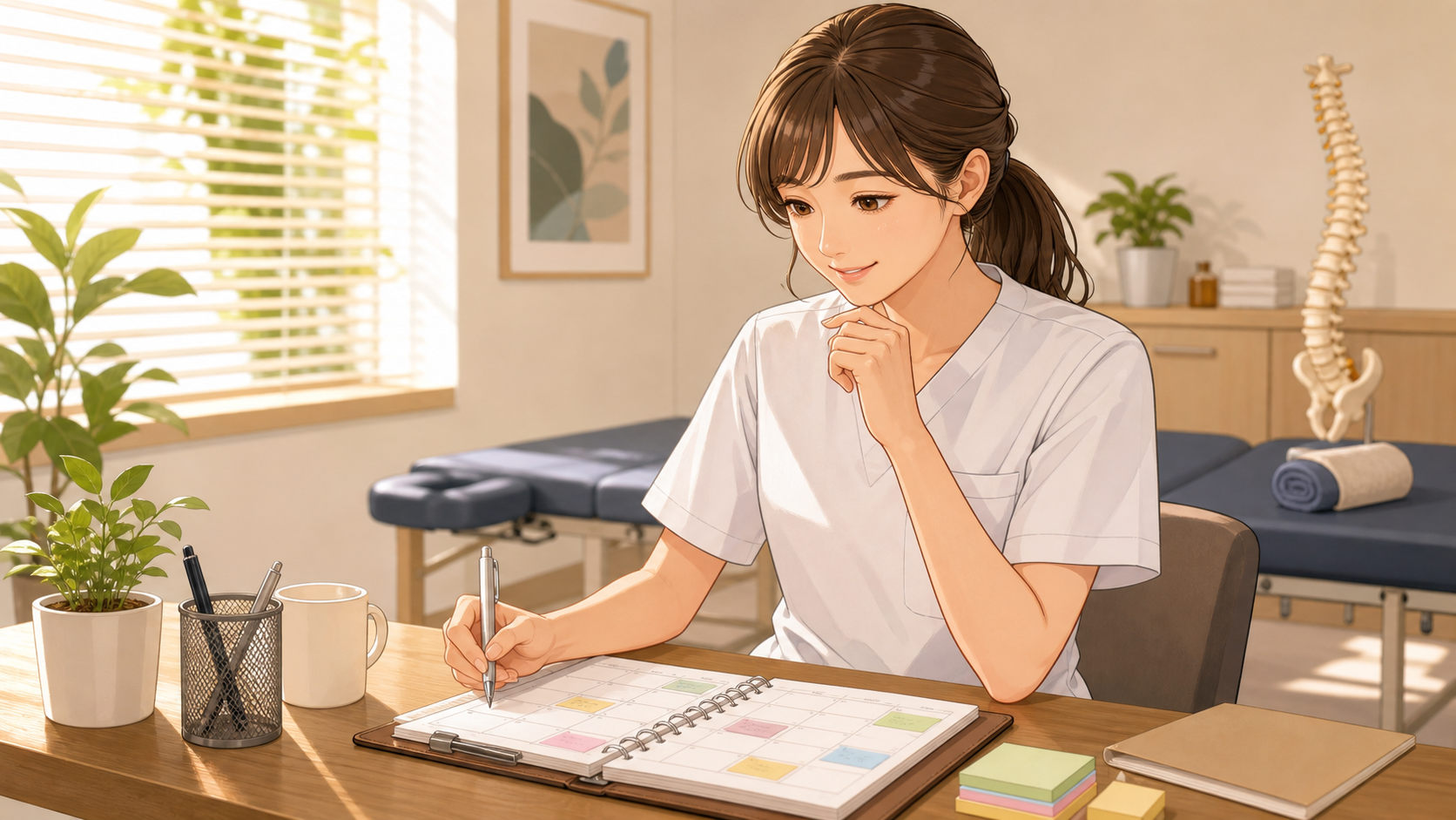 CUREPROで休日と働き方を選ぶ施術者のイラスト