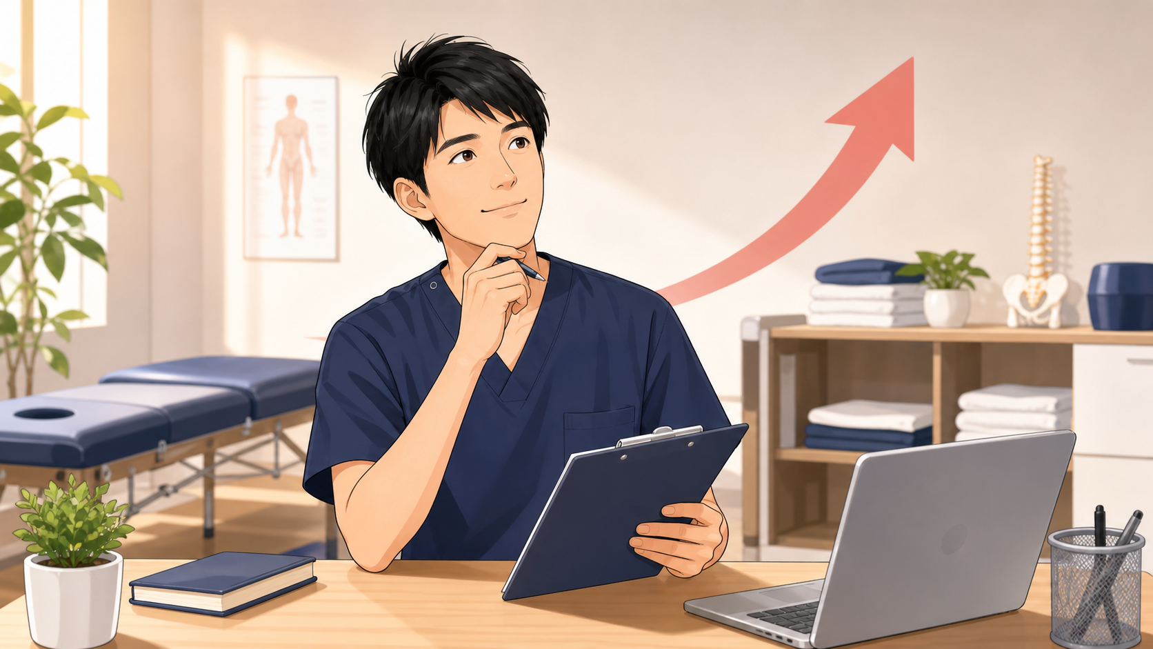 CUREPROの給与と評価の仕組みを確認する施術者のイラスト