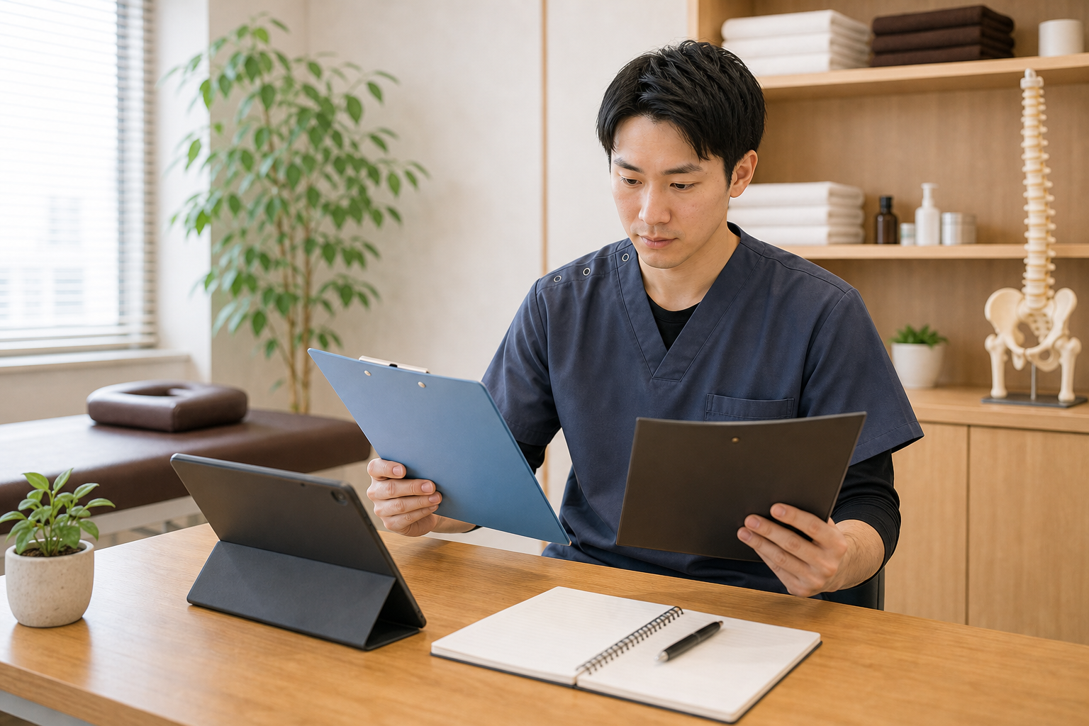 整体師の勉強方法を比較する様子