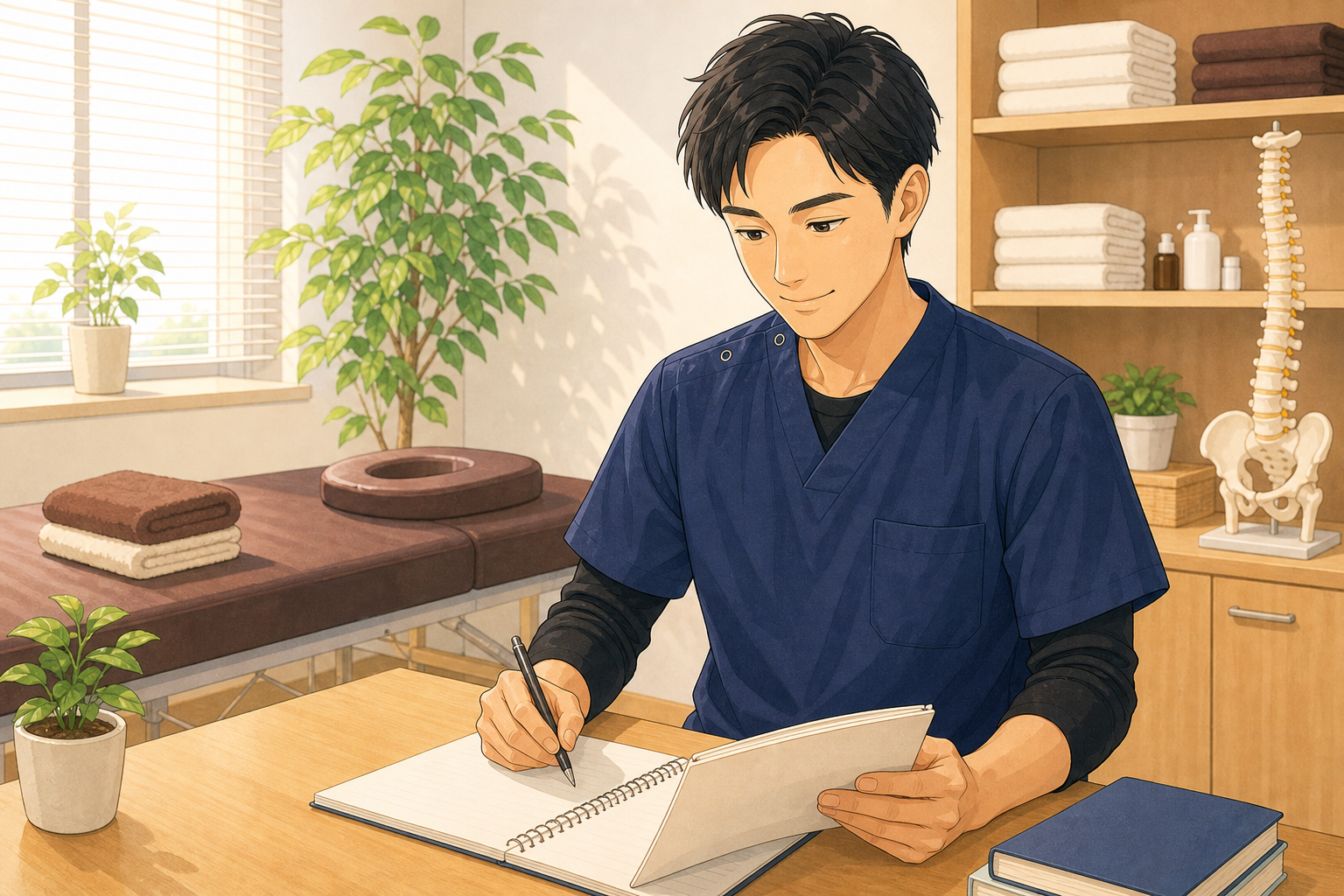 整体師が解剖学を学ぶイラスト