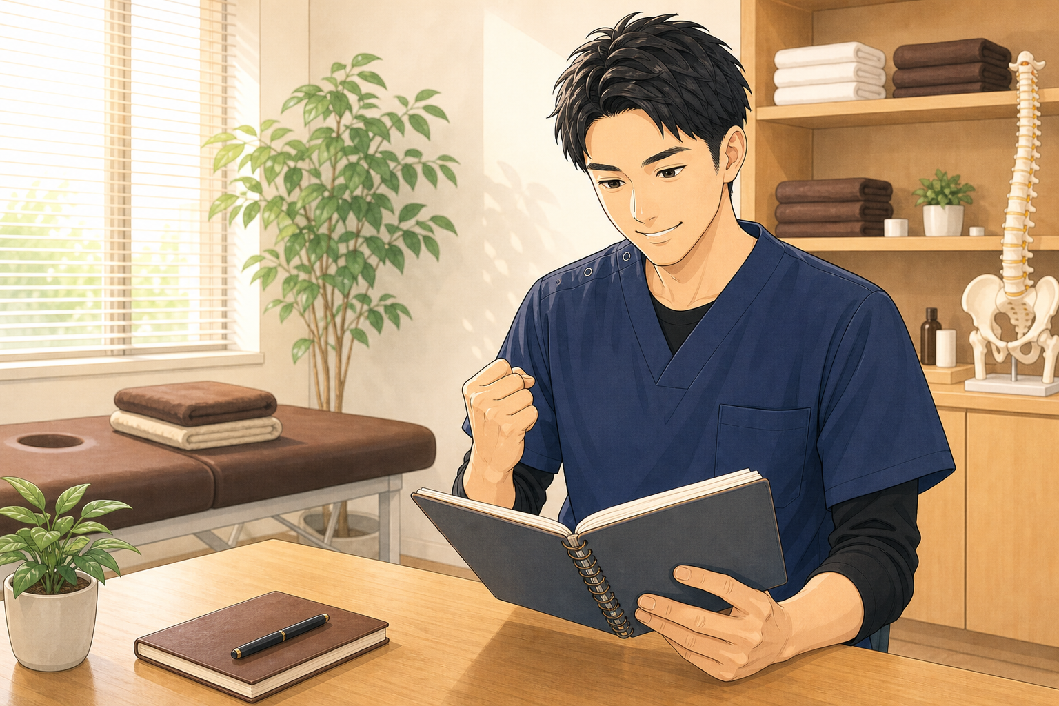 整体師が生理学を学ぶイラスト