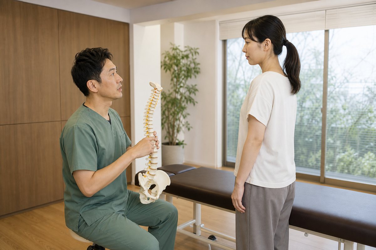 姿勢の状態を丁寧に説明する整体師