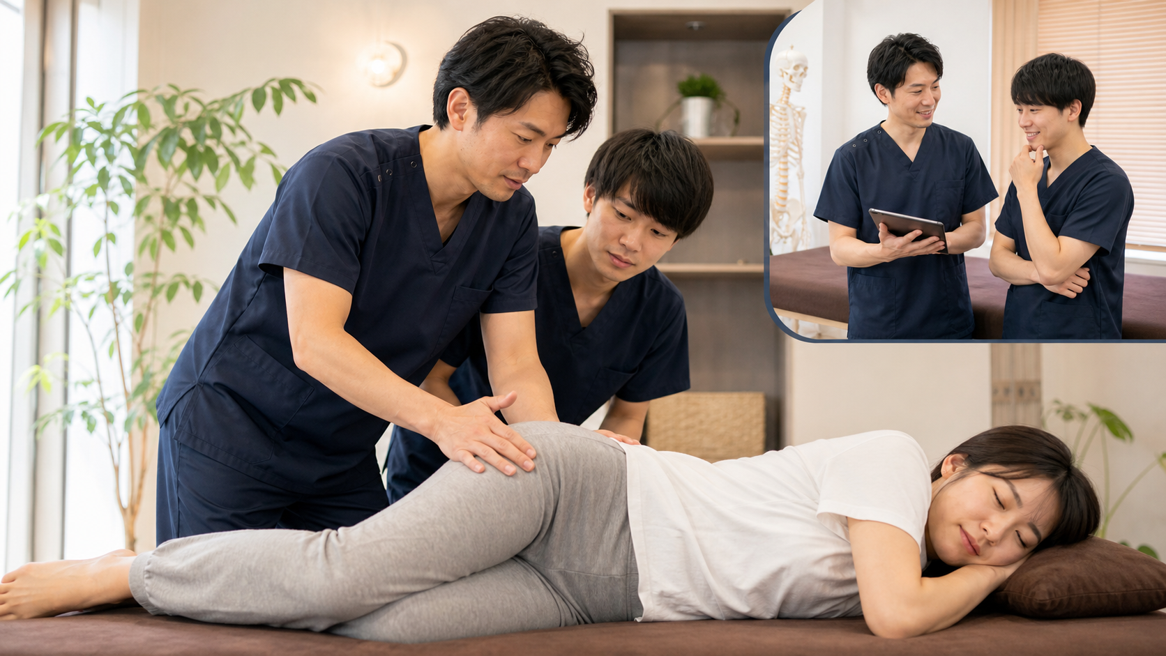 経験者から体系的な施術研修を受ける新人スタッフ