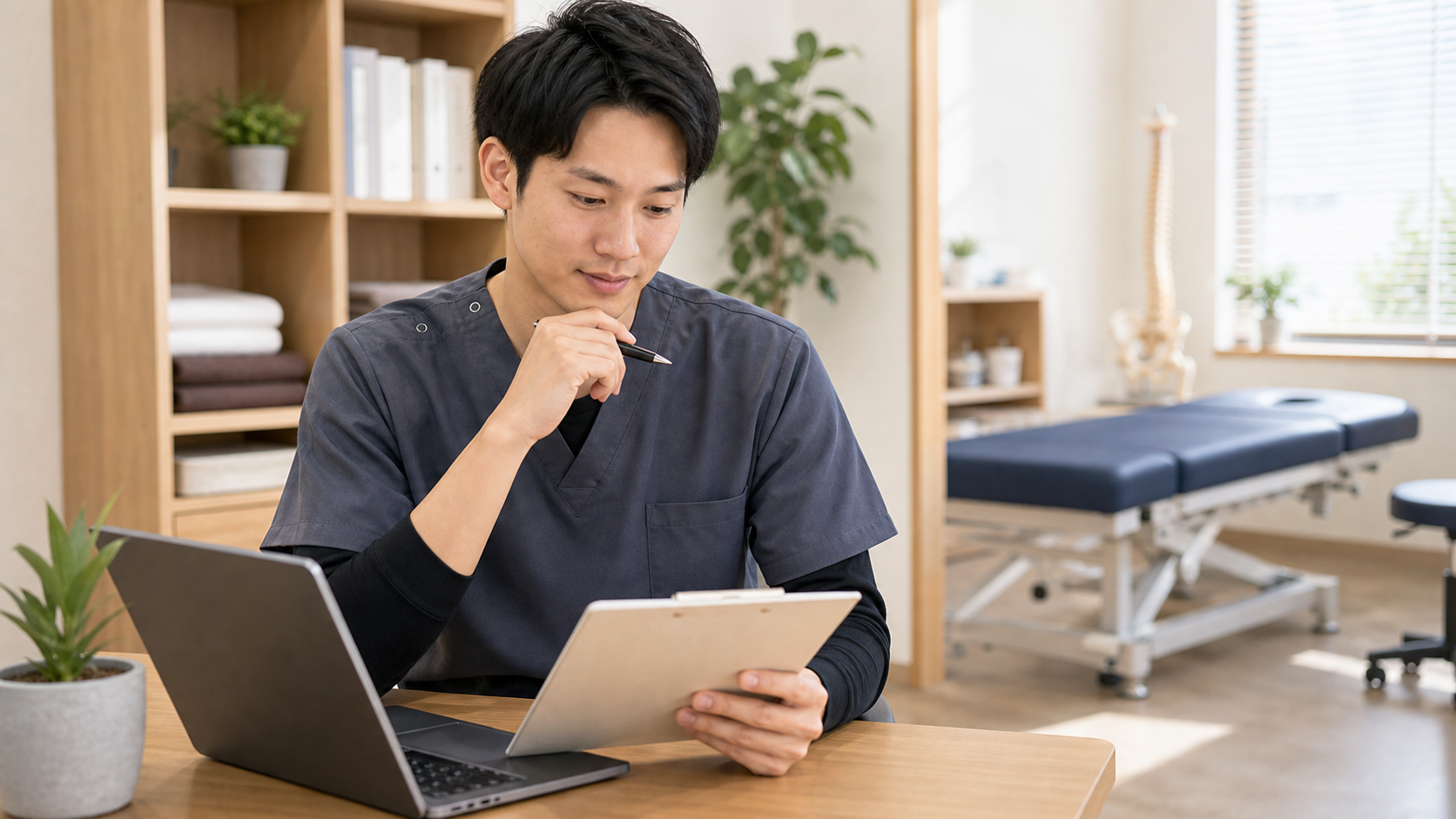 整体師のきつさが職場環境で変わることを確認する施術者の様子