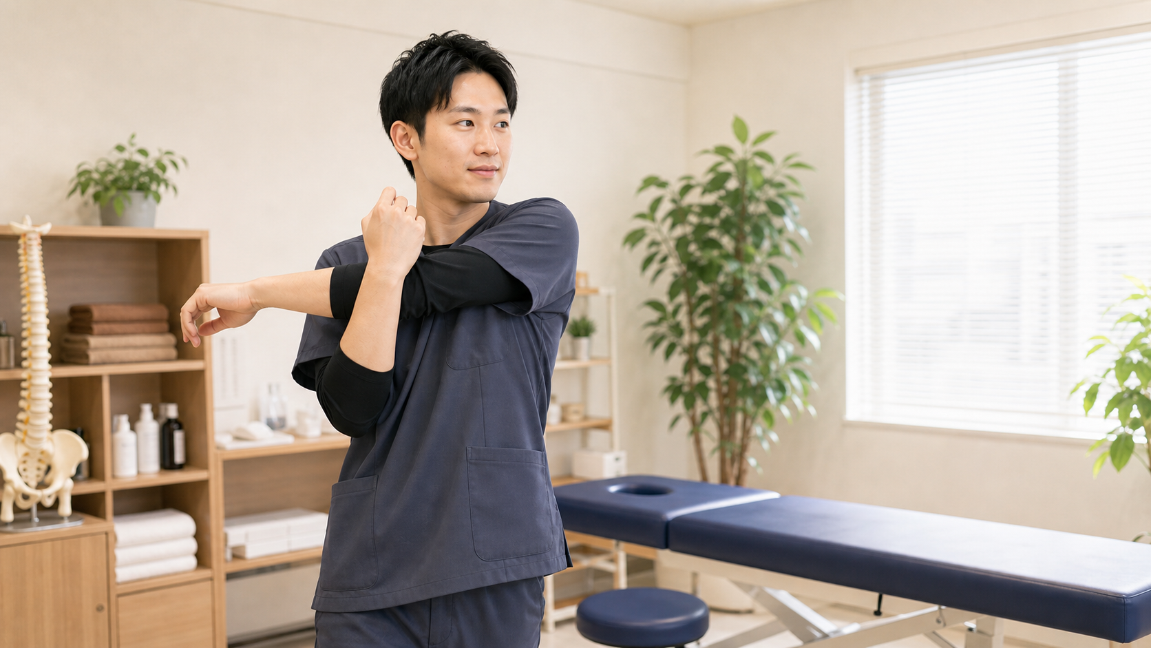 整体師がきつさを減らす対処法を実践する様子