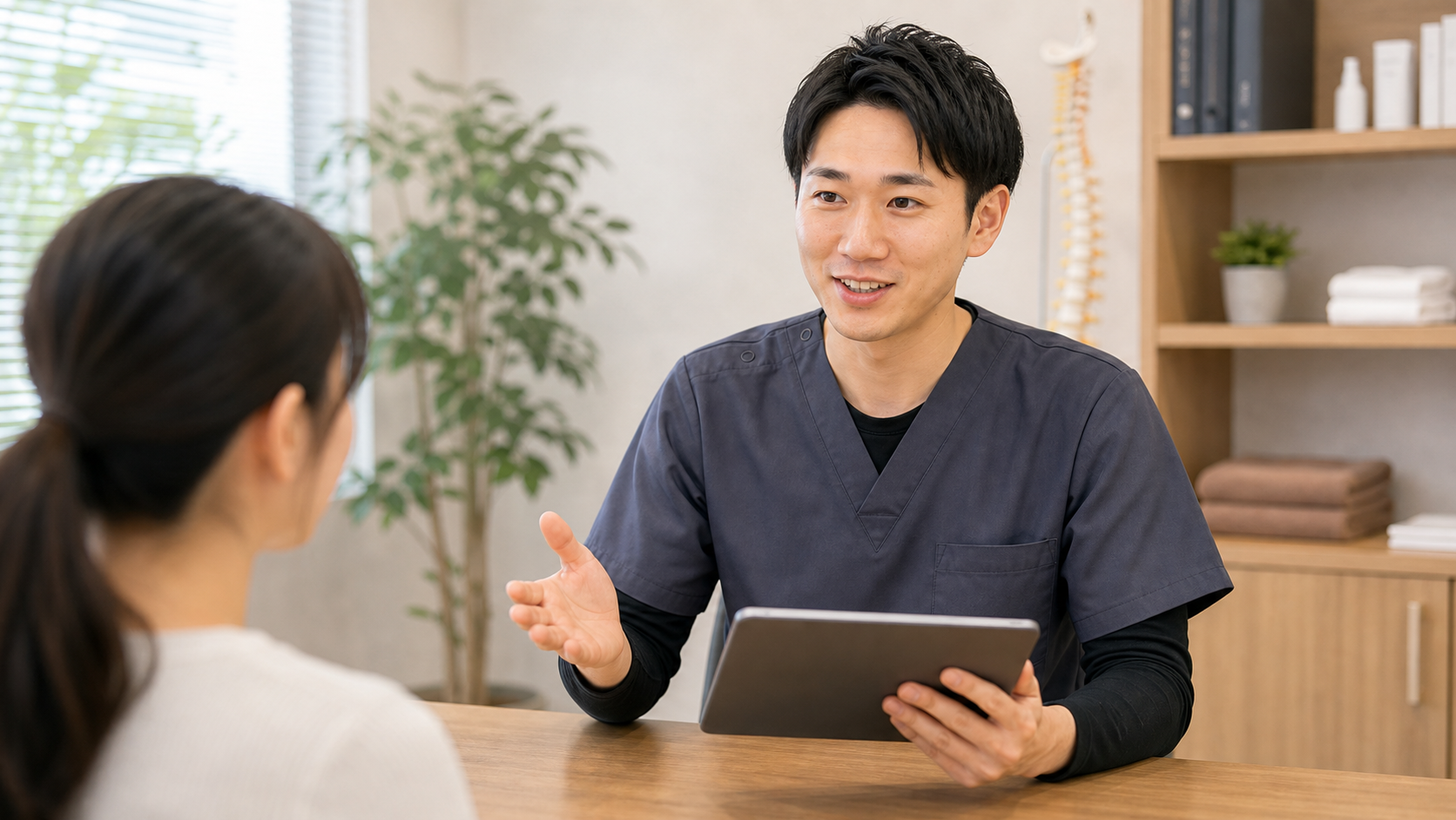 整体師のきつさに関する質問へ答える施術者の様子
