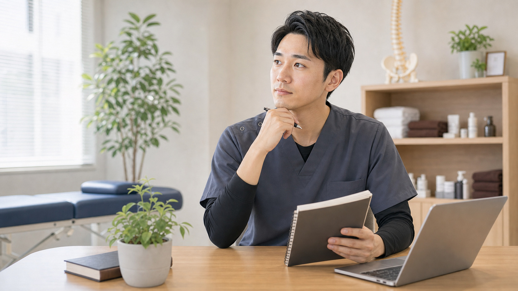 整体師の仕事のきつさと向き合う施術者の様子