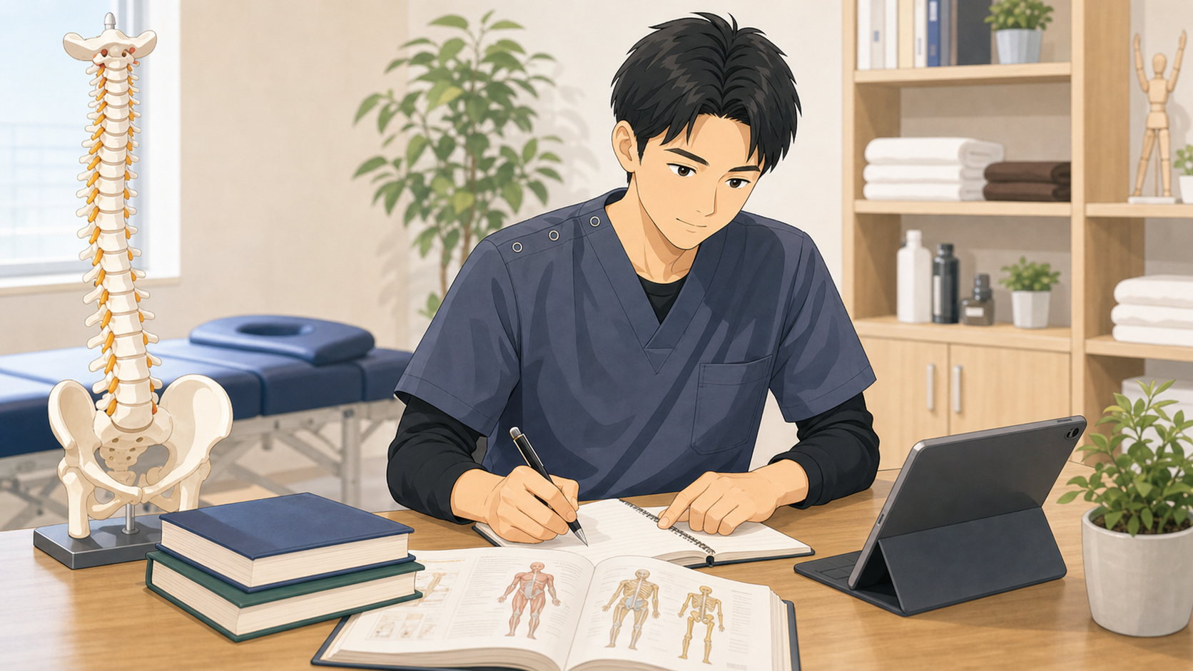 整体師が競争の中でスキルを磨くイラスト