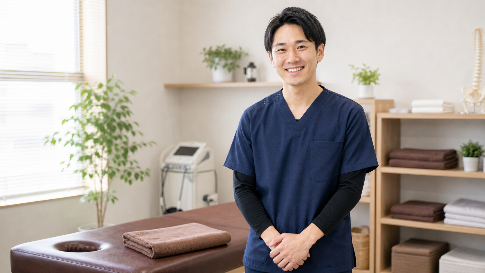 整体師あるあるを象徴する清潔感のある施術現場