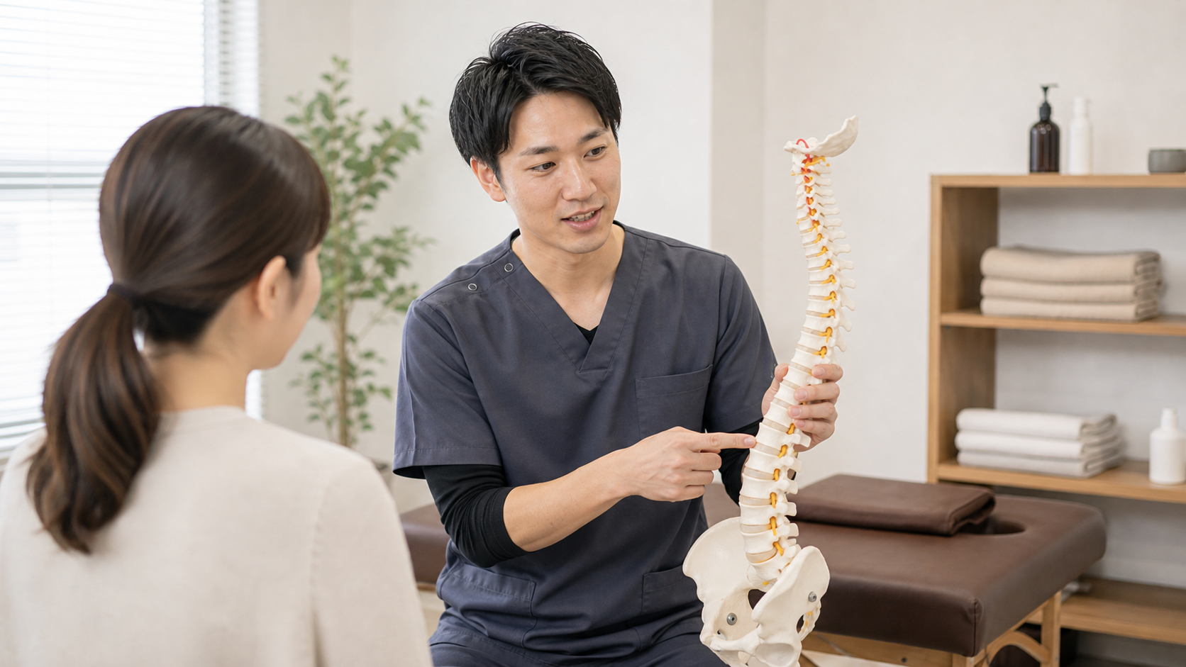 整体師が身体の仕組みを説明する様子